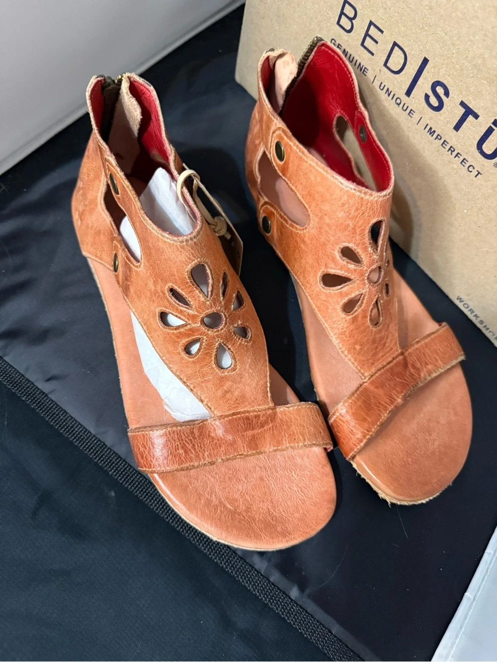 BedlSTÜ Women's Tan Leather Cutout Sandals